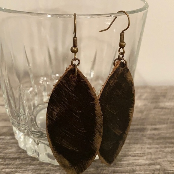 Jewelry - Handcrafted distressed leather dangle earrings